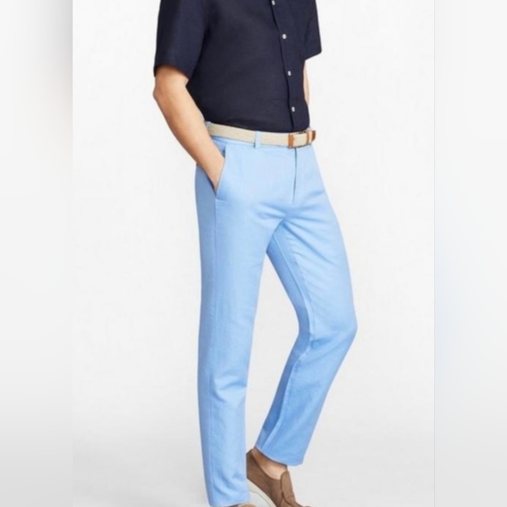 Brooks Brothers Milano Irish Linen Blend Sky Blue Chinos Size W33" x L34"